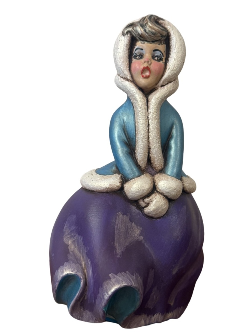 Vintage Atlantic Mold "Windswept Girl" Ceramic Caroler – Hand-Painted VTG WHIMSY